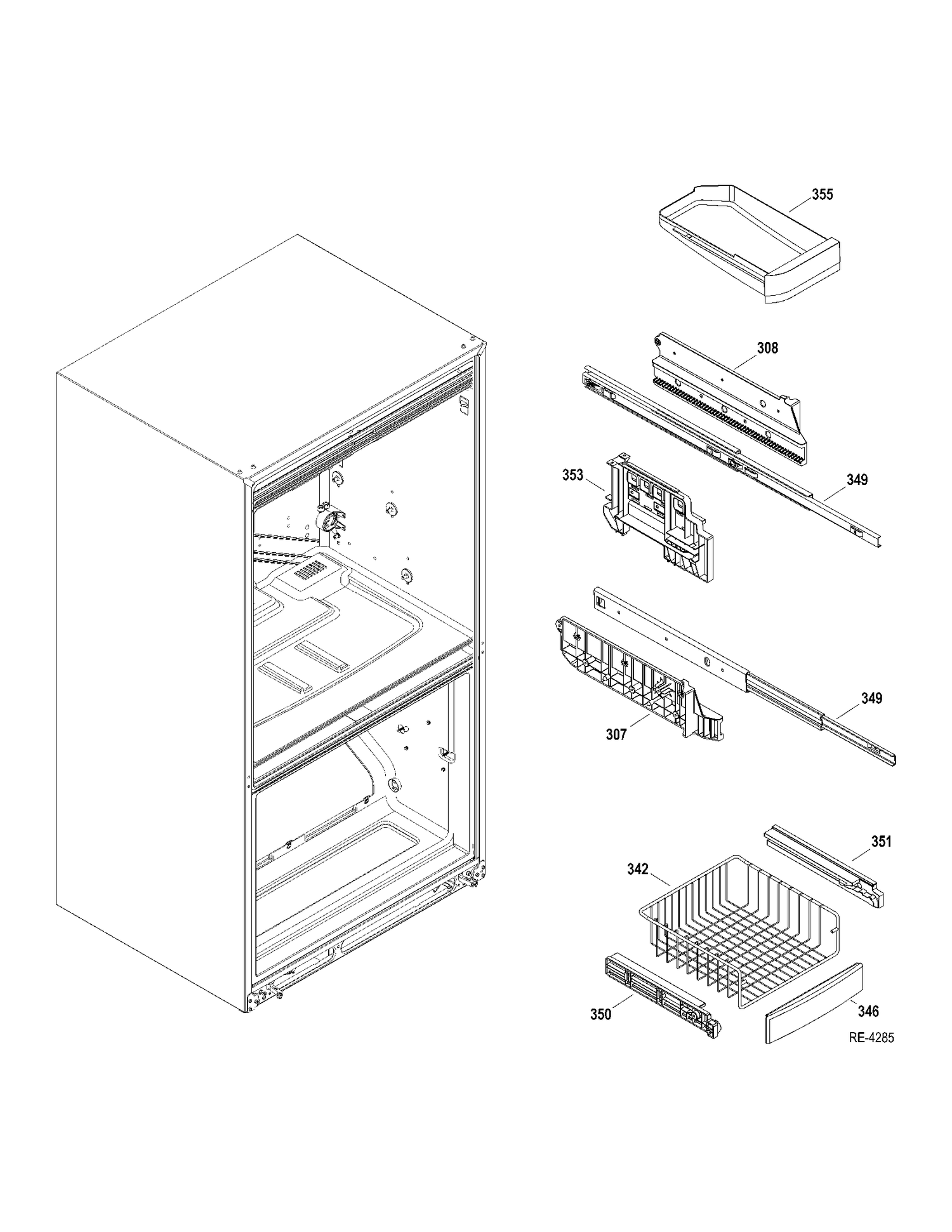 FZ SHELVES Diagram and Parts List for GDRS3KBYCRSS  General Electric Refrigerator