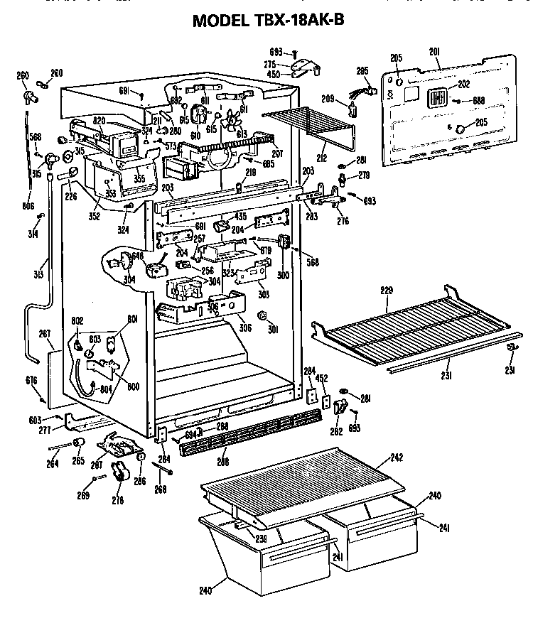 Cabinet Parts Diagram and Parts List for TBX18AKBL  General Electric Refrigerator