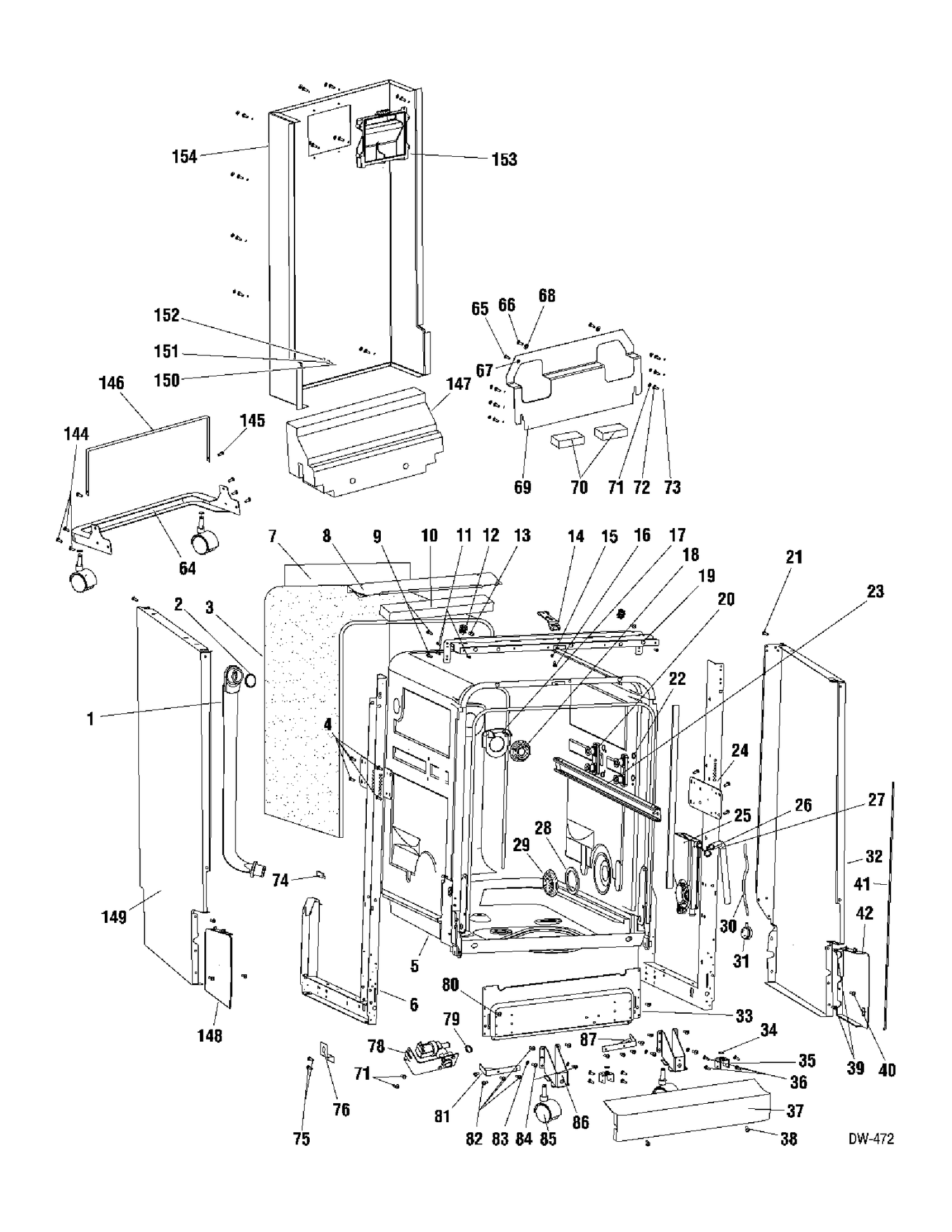 CABINET Diagram and Parts List for GSC1807P00WW  General Electric Dishwasher