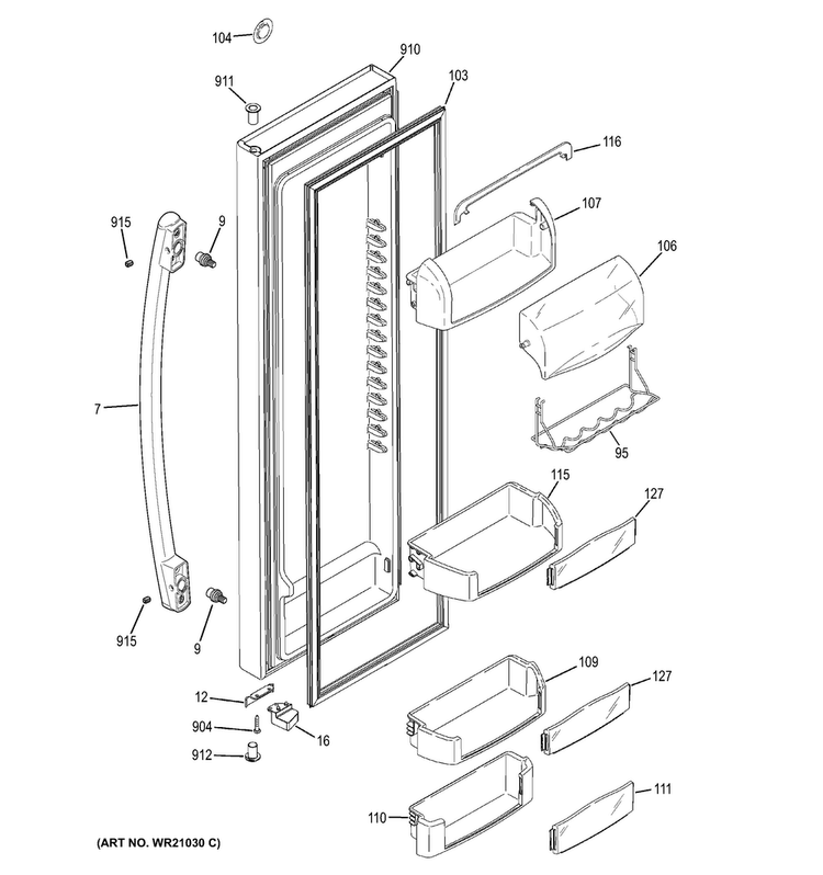 Fresh Food Door Diagram and Parts List for GZS23HSEDFSS  General Electric Refrigerator