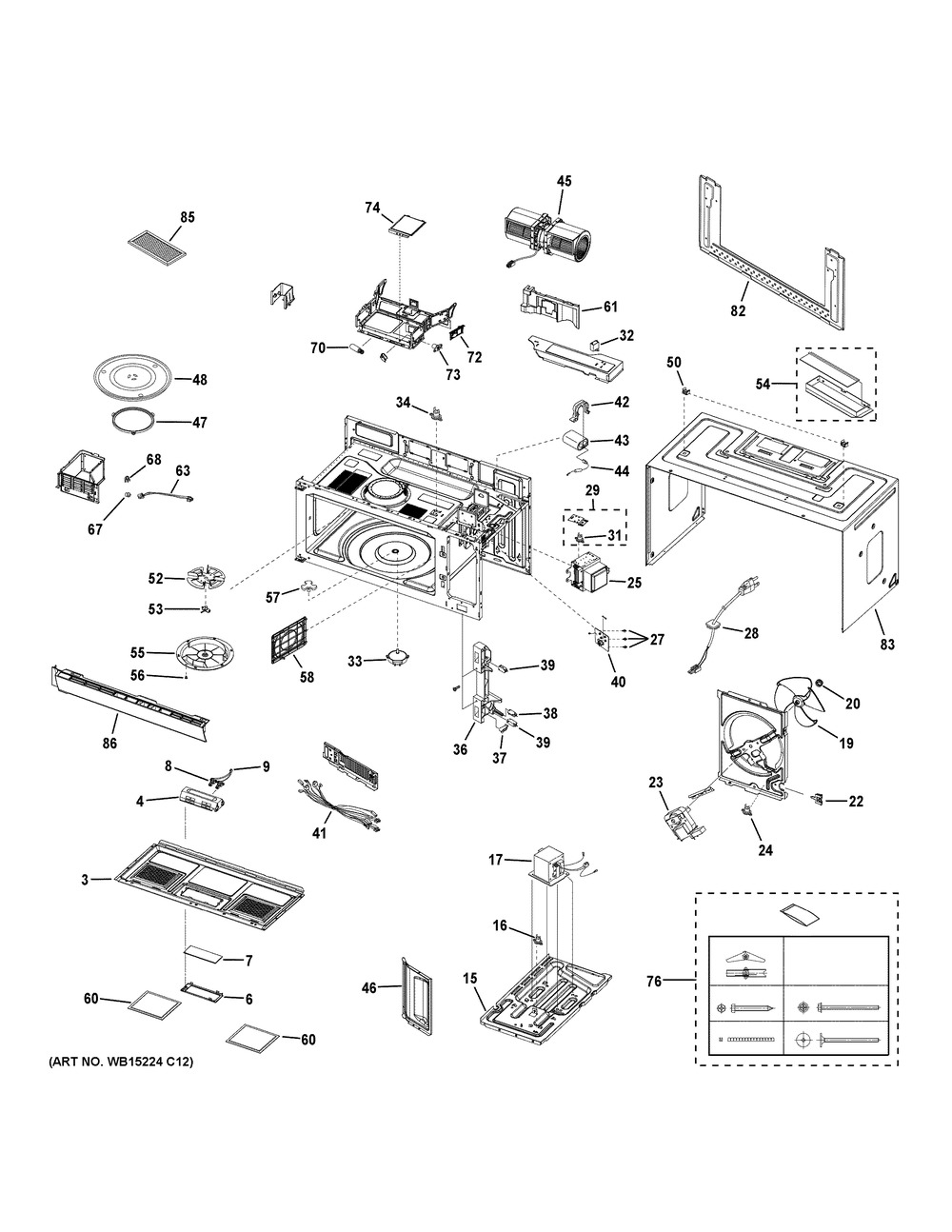 Oven Cavity Parts Diagram and Parts List for JVM7195SK4SS  General Electric Microwave