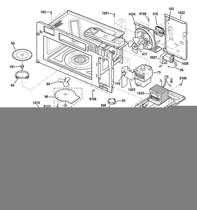 Interior Parts Diagram and Parts List for PVM9179SF3SS  General Electric Microwave
