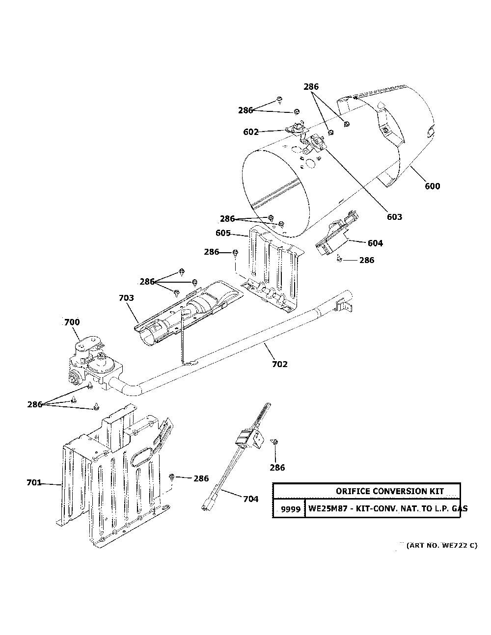 Gas Valve And Burner Assembly Diagram and Parts List for GFD65GSSN1WW  General Electric Dryer