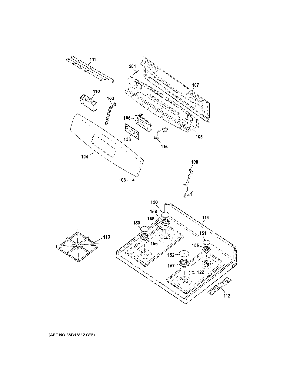 Control Panel And Cooktop Diagram and Parts List for JGBS60REK7SS  General Electric Range