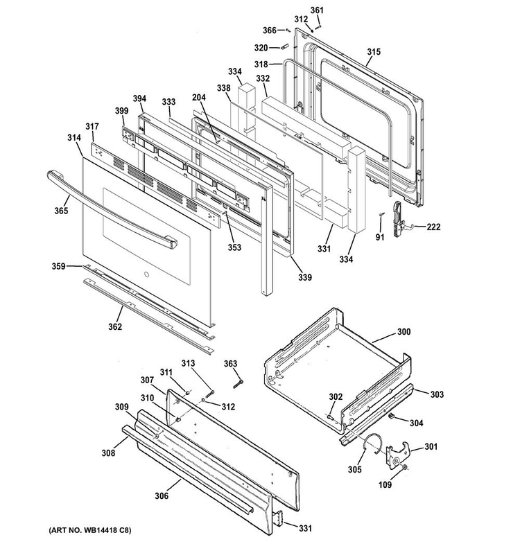 Door & Drawer Parts Diagram and Parts List for RGB530DEH2BB  Hotpoint Range