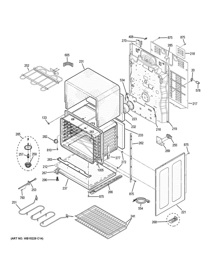 Lower Oven Diagram and Parts List for JCB865SJ1SS  General Electric Range