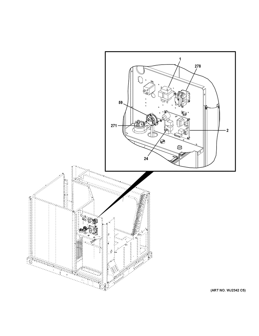 Control Parts Diagram and Parts List for NP16G36V09004  General Electric Air Conditioner