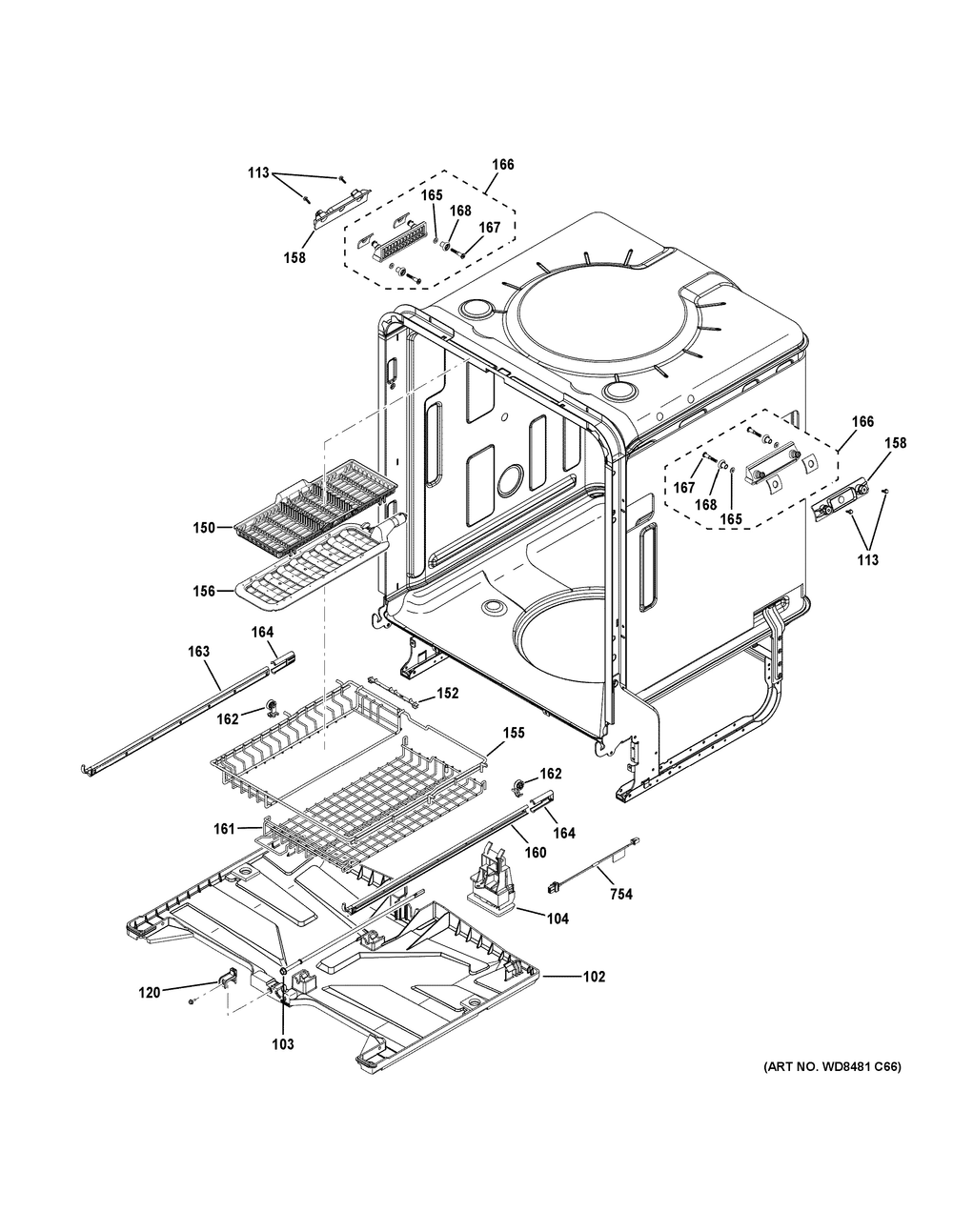Body Parts (2) Diagram and Parts List for PDP795SYV1FS  General Electric Dishwasher