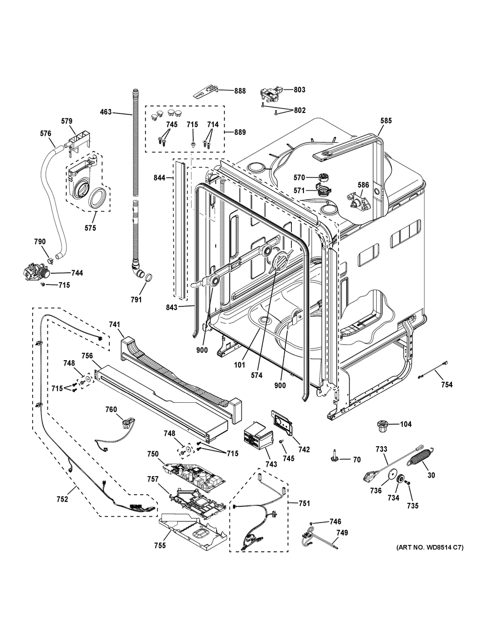 Body Parts (1) Diagram and Parts List for GDF650SMV1ES  General Electric Dishwasher
