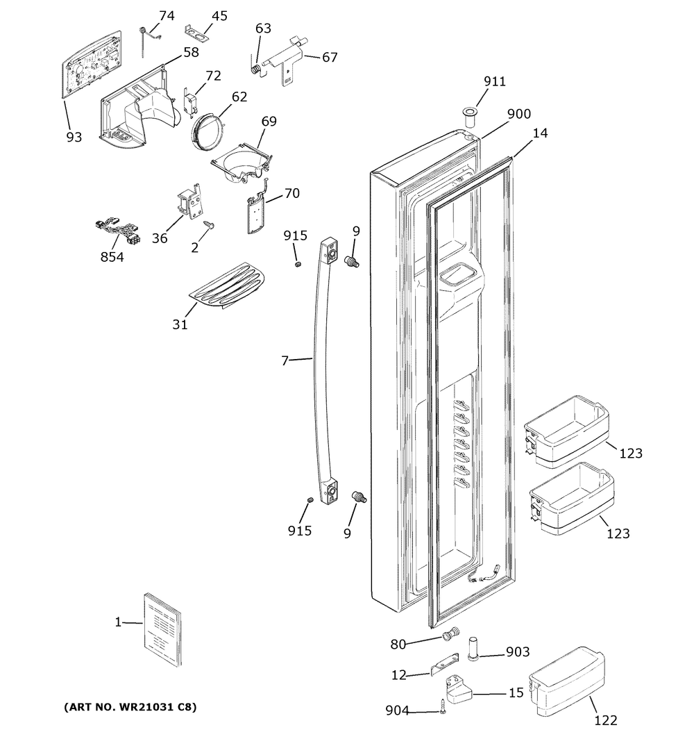 Freezer Door Diagram and Parts List for GSE23GGPFCWW  General Electric Refrigerator