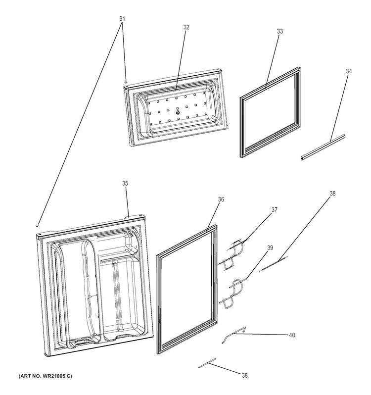 Door Diagram and Parts List for GDE03GLHBLB  General Electric Refrigerator