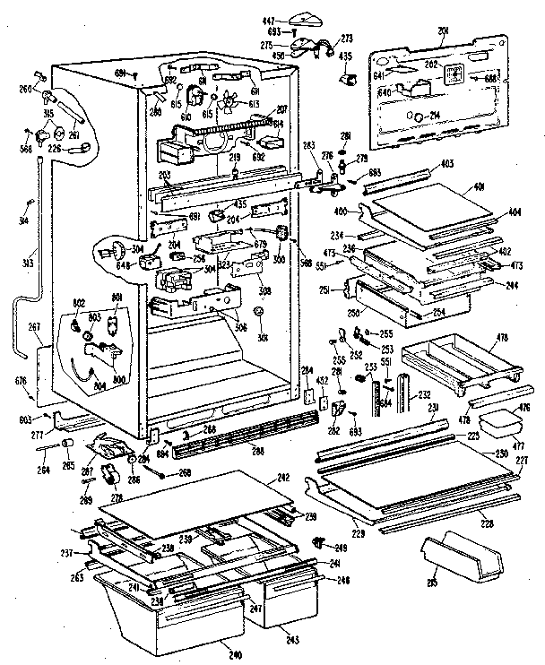 Cabinet Diagram and Parts List for TBX25RKB  General Electric Refrigerator