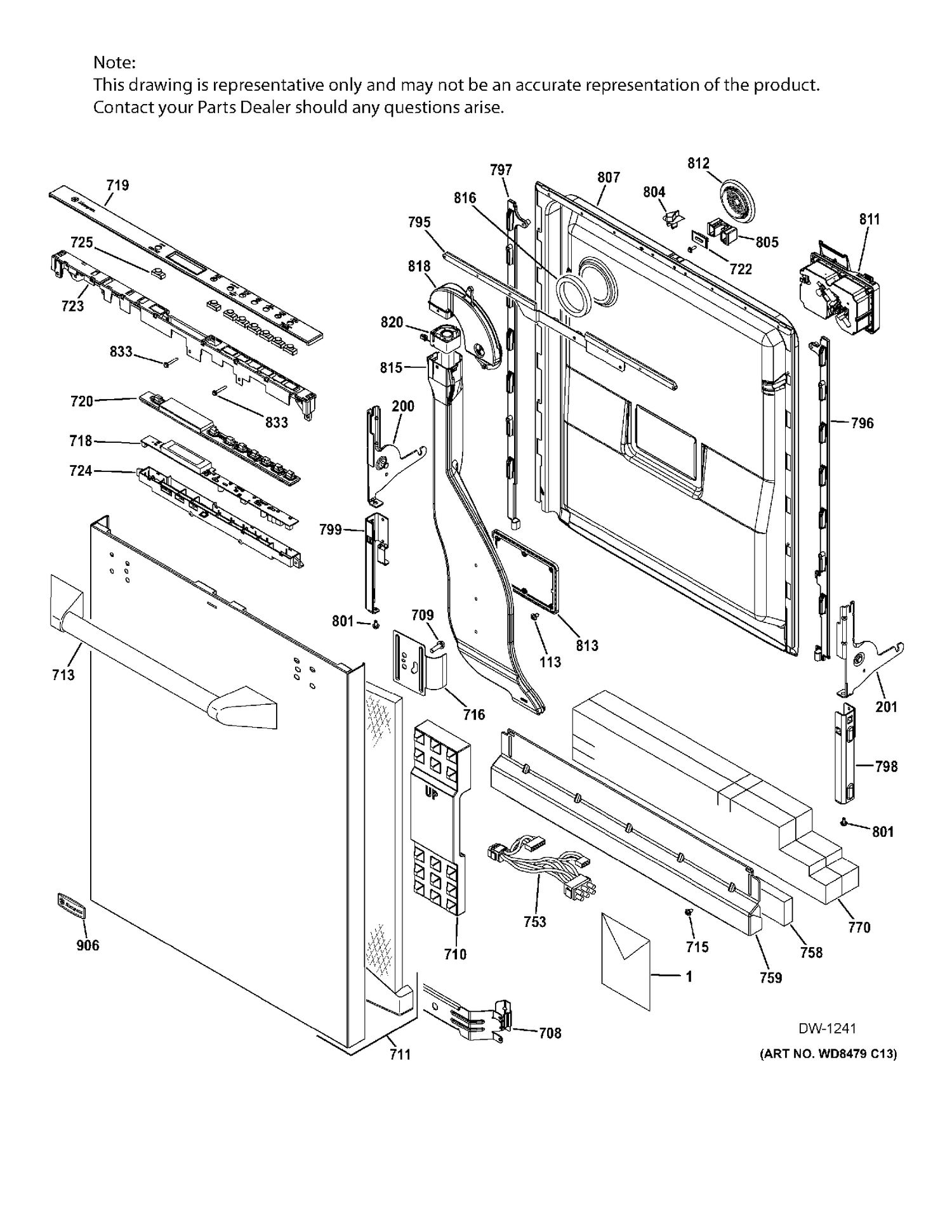 ESCUTCHEON & DOOR ASM Diagram and Parts List for ZDT800SPF7SS  General Electric Dishwasher