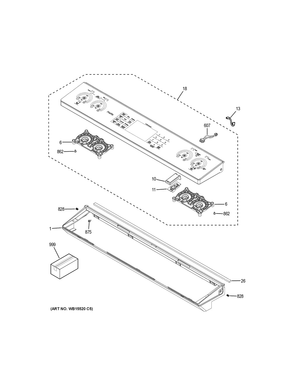 Control Panel Diagram and Parts List for PHS930BL2TS  General Electric Range