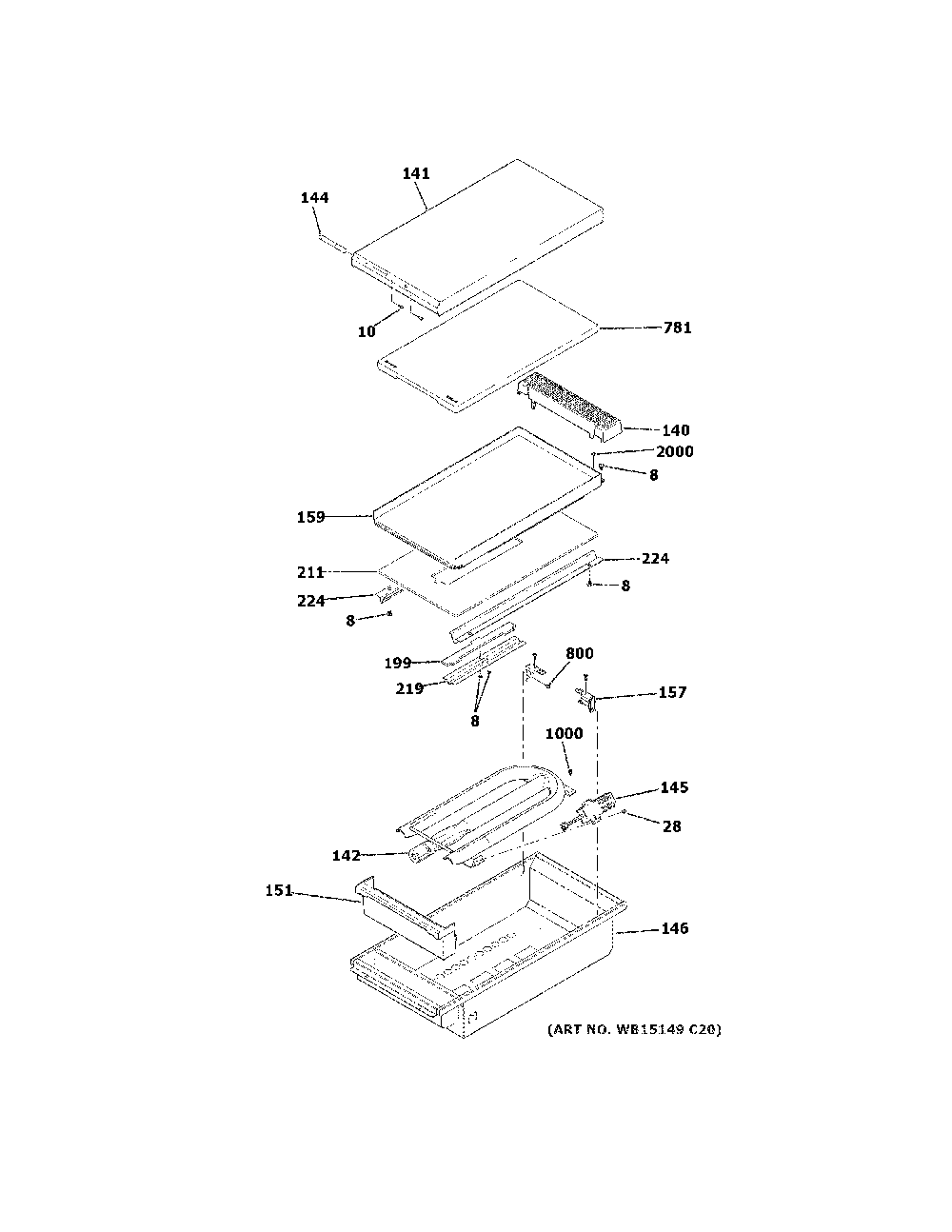 Griddle assembly Diagram and Parts List for ZGU486NDP8SS  General Electric Cooktop