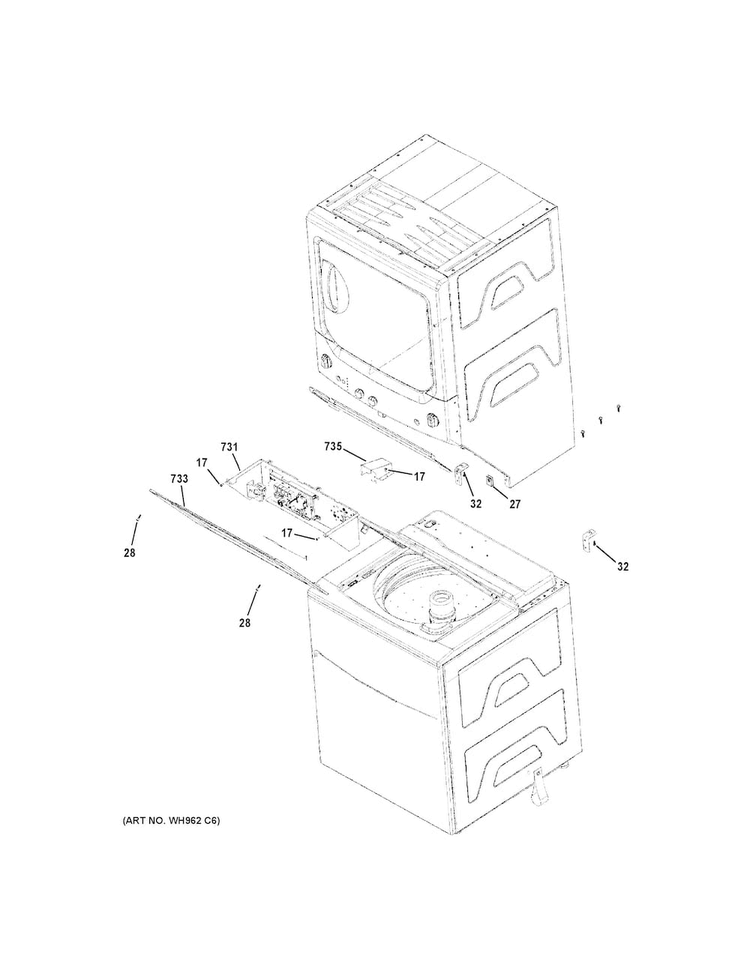 Cabinet Diagram and Parts List for GUD27ESSJ0WW  General Electric Washer Dryer Combo
