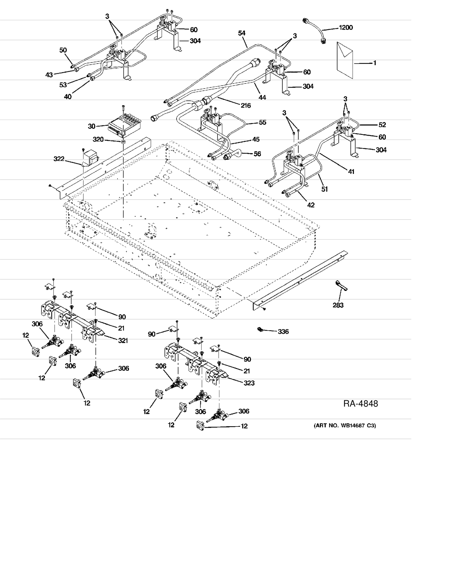 GAS & BURNER PARTS Diagram and Parts List for ZDP366NP6SS  General Electric Range