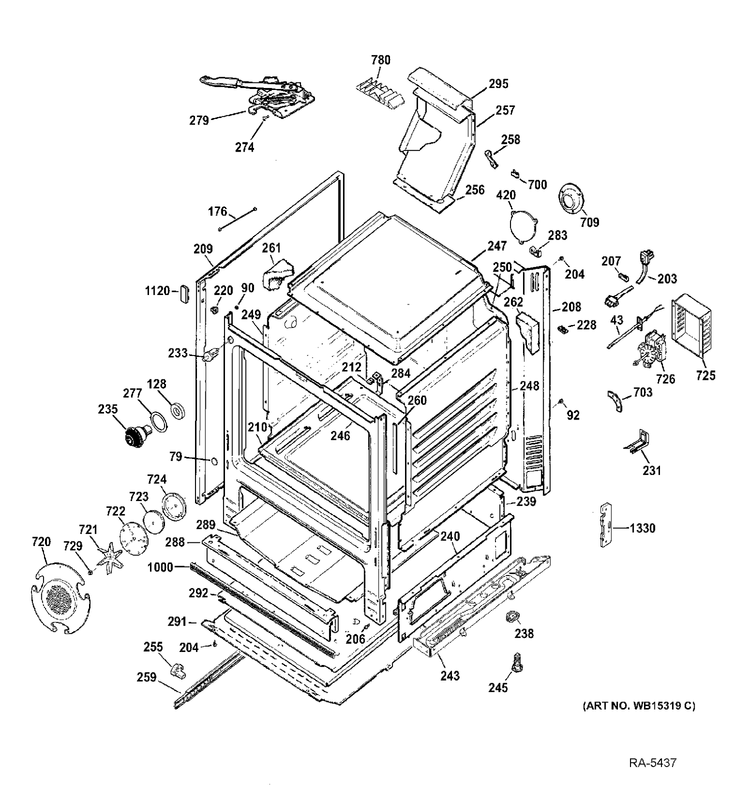 BODY PARTS Diagram and Parts List for JCGB750SEF1SS  General Electric Range