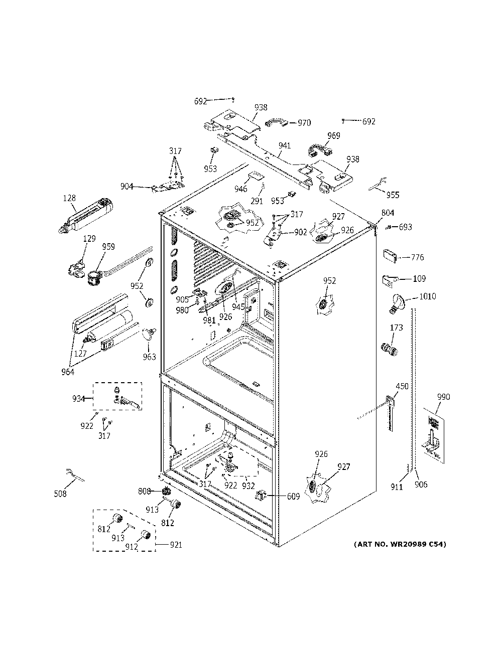 Case parts Diagram and Parts List for ZWE23ESHRSS  General Electric Refrigerator