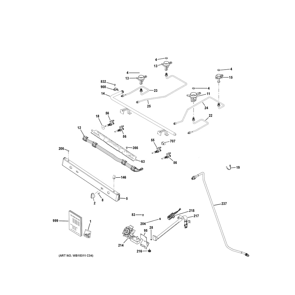 Gas And Burner Parts Diagram and Parts List for JGBS61DP4WW  General Electric Range