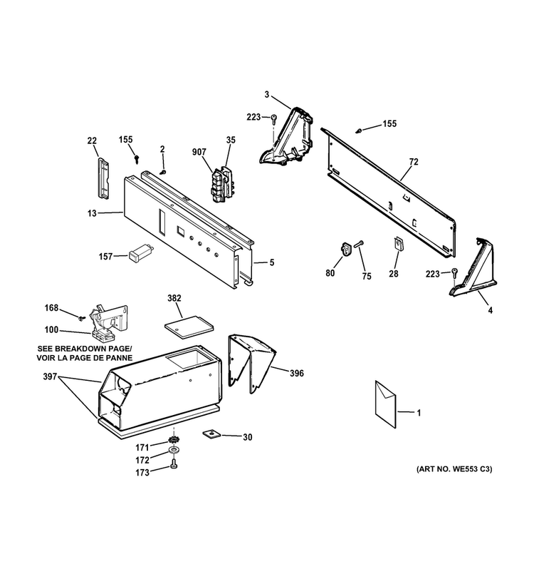 Control Panel & Coin Box Assembly Diagram and Parts List for DCCB330GJ3WC  General Electric Dryer