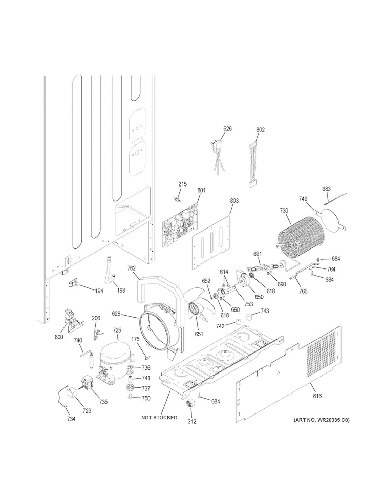 Machine Compartment Diagram and Parts List for GDE23GGHBRBB  General Electric Refrigerator