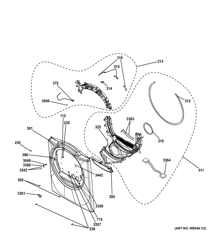 Front Panel Diagram and Parts List for GFDN110ED3WW  General Electric Dryer