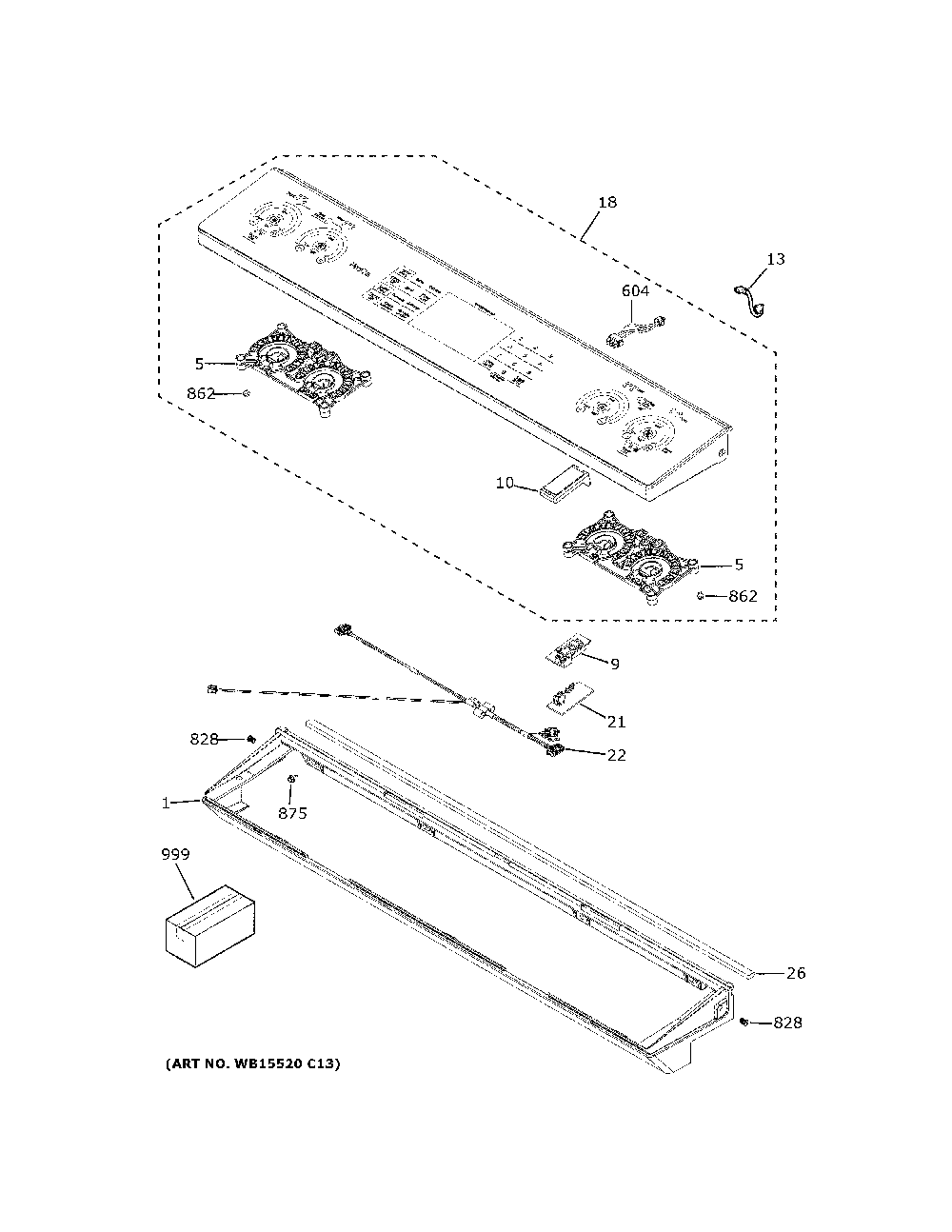 Control Panel Diagram and Parts List for PS960YP3FS  General Electric Range