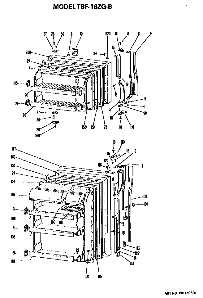 Doors Diagram and Parts List for TBF16ZGB  General Electric Refrigerator