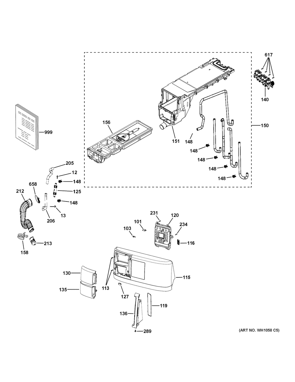 Controls And Dispenser Diagram and Parts List for PFQ83HSHW0WW  General Electric Air Conditioner