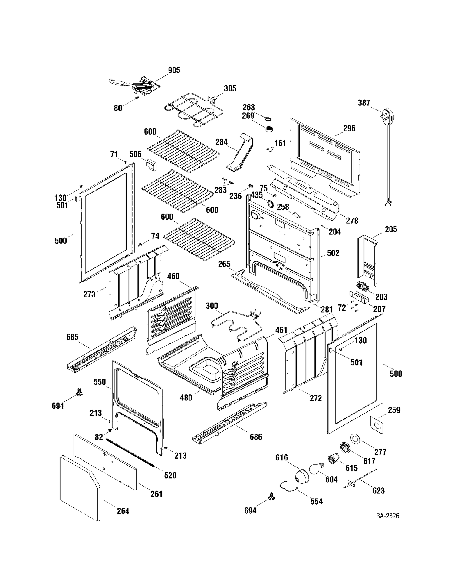 BODY PARTS Diagram and Parts List for JCB710DP1WW  General Electric Range