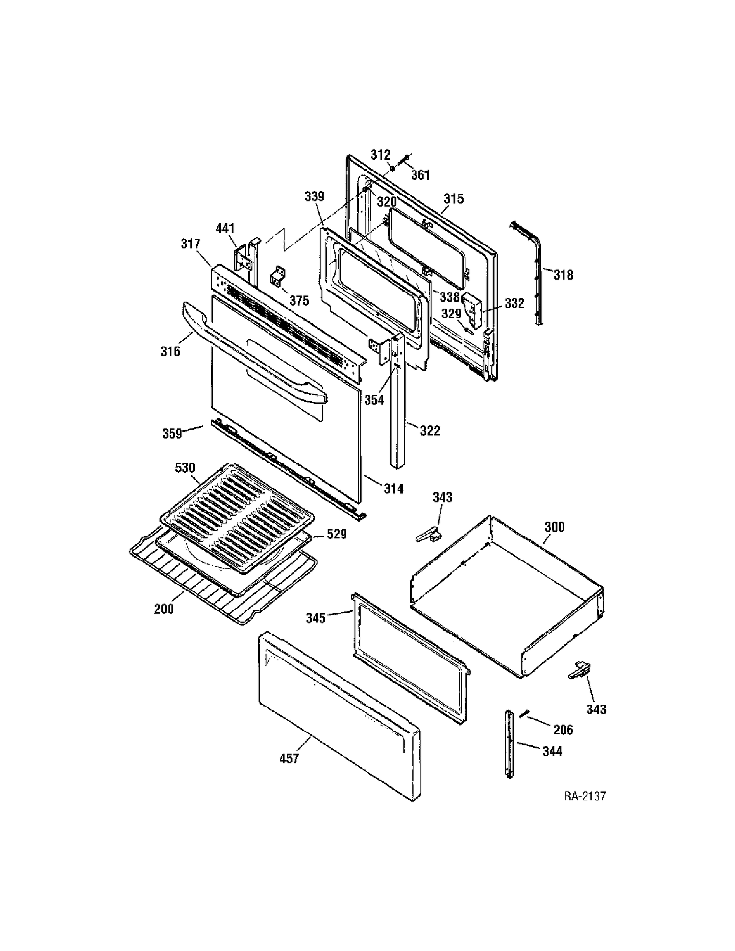 DOOR & DRAWER Diagram and Parts List for MCBS585WK1WW  General Electric Range