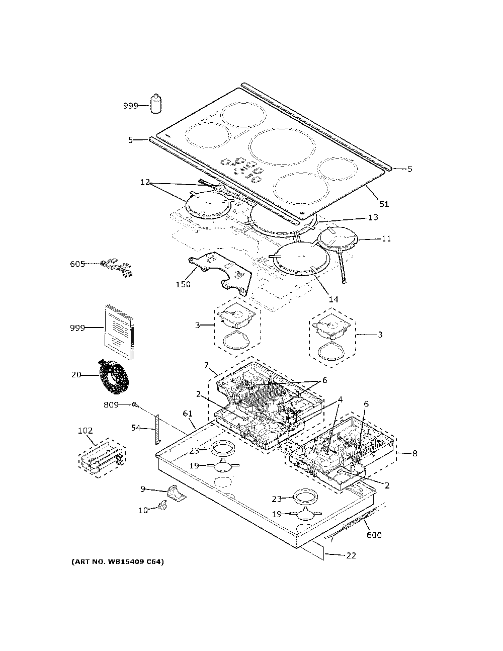 Control panel & cooktop Diagram and Parts List for PHP9036SJ5SS  General Electric Cooktop