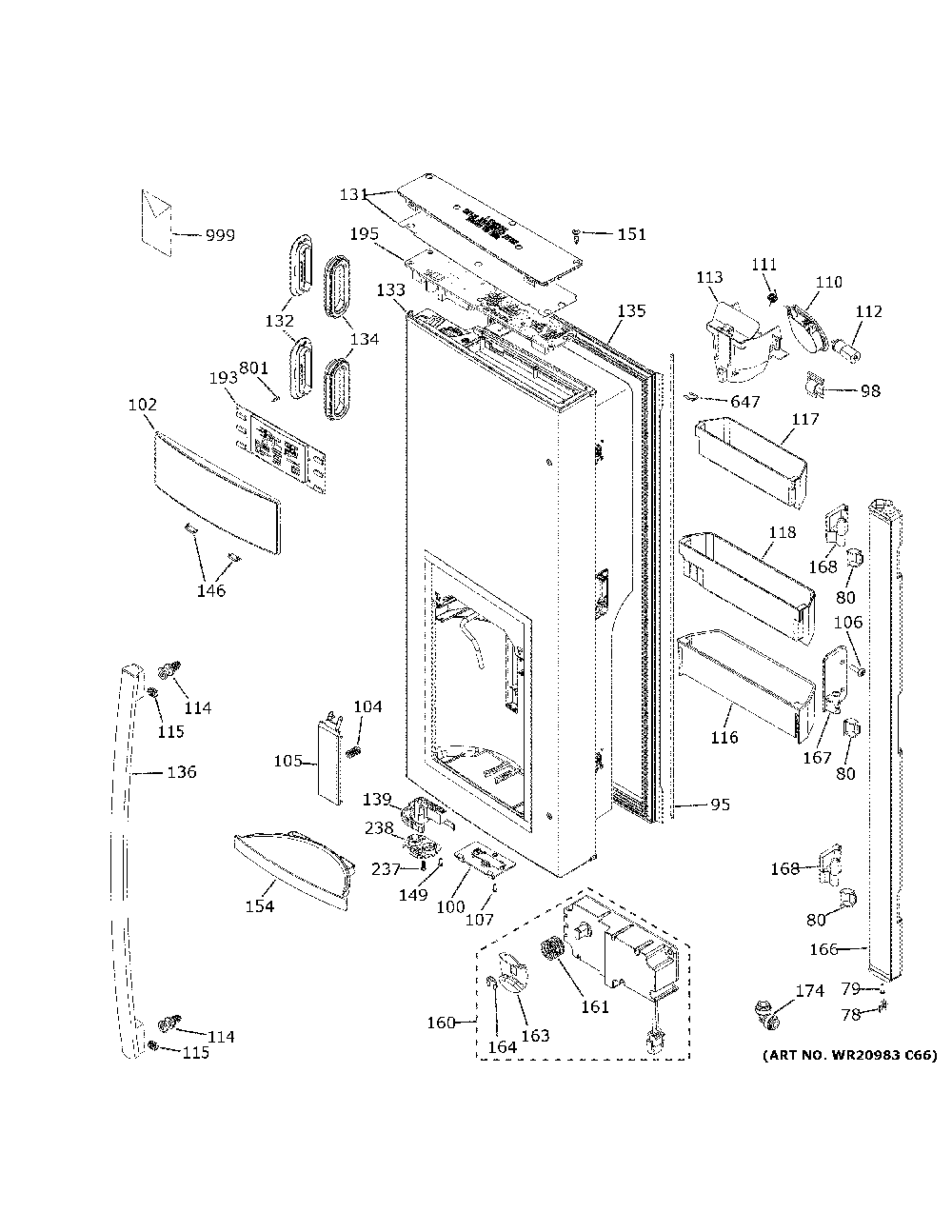 Dispenser door Diagram and Parts List for GFD28GELIDS  General Electric Refrigerator