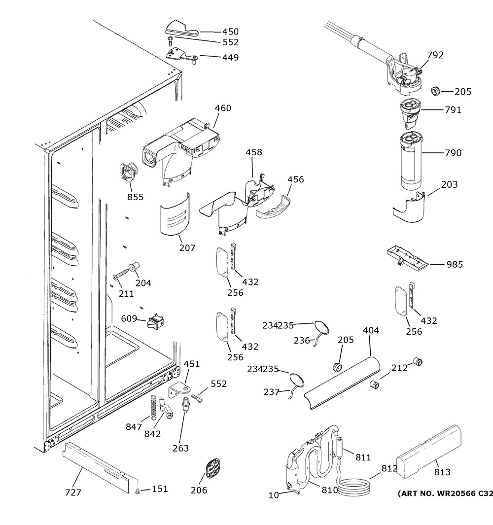 Fresh Food Section Diagram and Parts List for XSS25GYPJCFS  General Electric Refrigerator