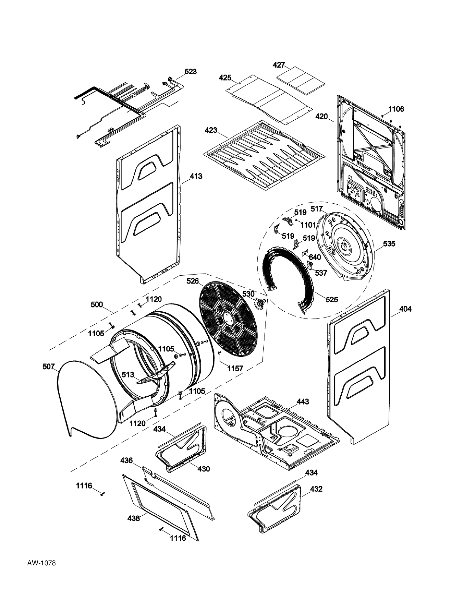 CABINET AND DRUM DRYER Diagram and Parts List for C978-97322310  General Electric Washer