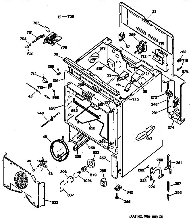 Body Parts Diagram and Parts List for JBP95WW1  General Electric Range