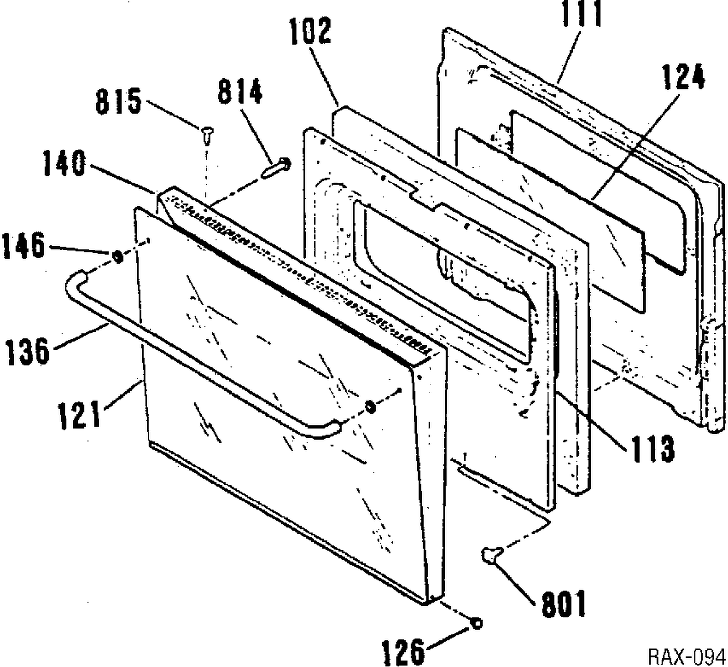 DOOR ASSEMBLY Diagram and Parts List for JCKS05GR-3  General Electric Range