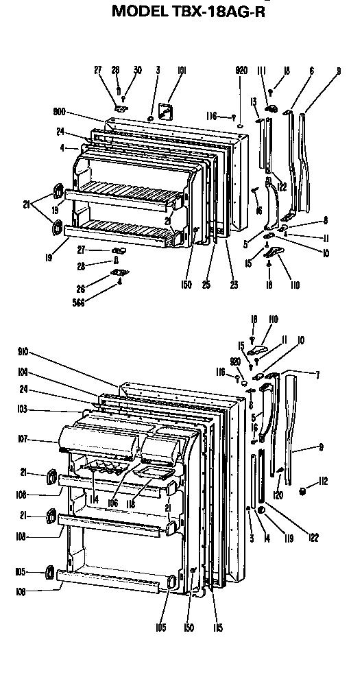 Doors Diagram and Parts List for TBX18AGR  General Electric Refrigerator