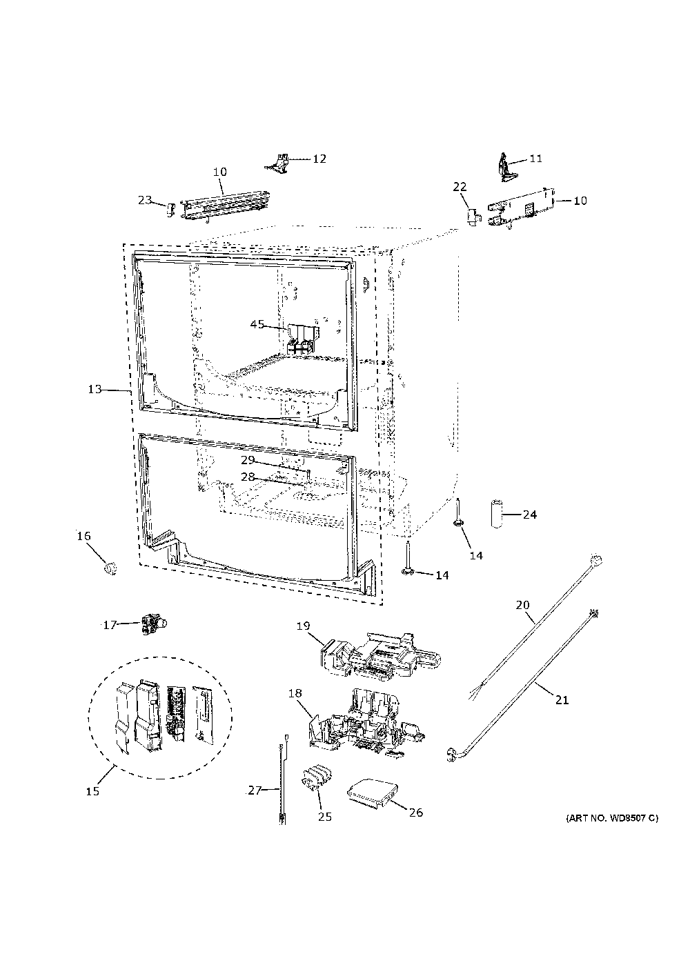 Body Parts Diagram and Parts List for CDD420P2T0S1  General Electric Dishwasher