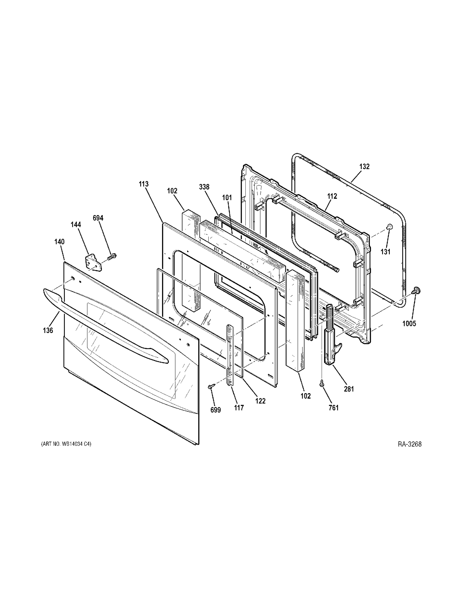 DOOR Diagram and Parts List for PT960BM3BB  General Electric Range