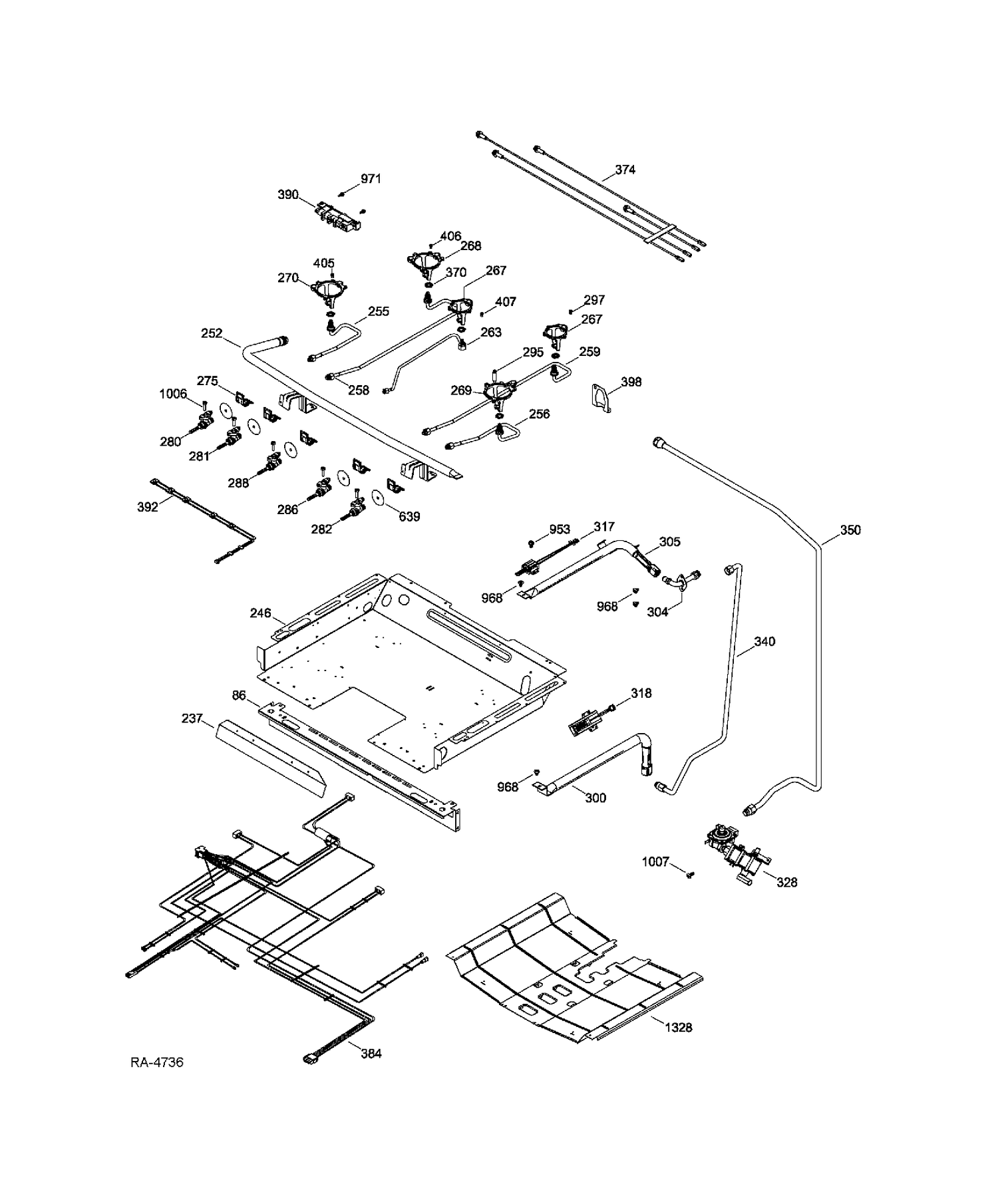 GAS & BURNER PARTS Diagram and Parts List for JCGB810DET2BB  General Electric Range