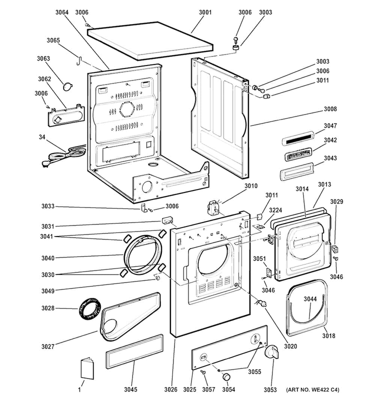 Backsplash, Cabinet & Front Panel Diagram and Parts List for DSKS333EC4WW  General Electric Dryer