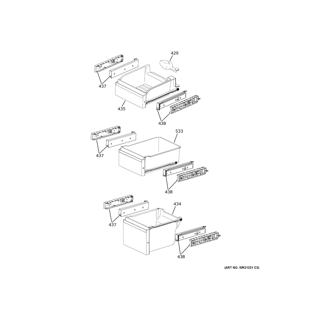Freezer Shelves 3 Diagram and Parts List for PHD23BYWBFS  General Electric Refrigerator