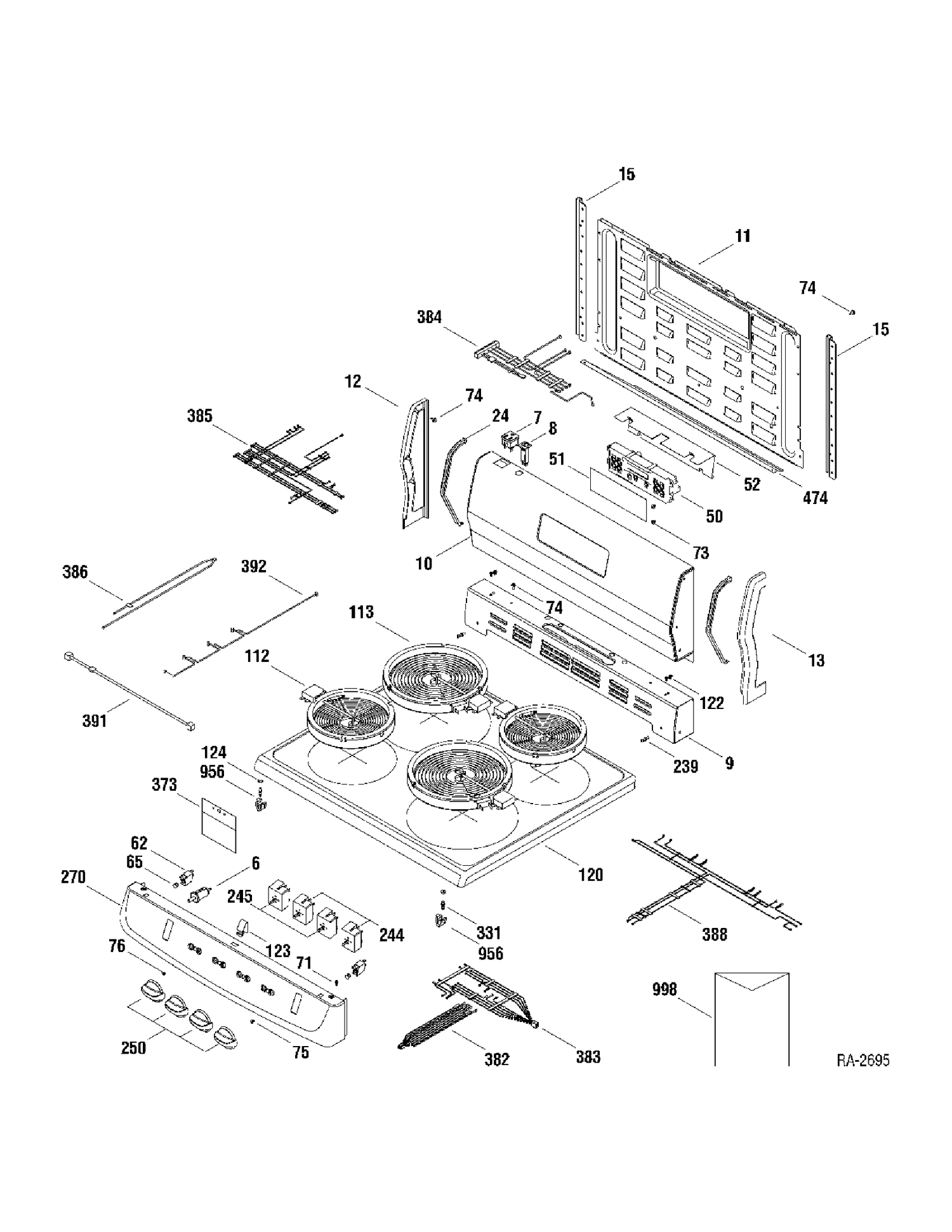 CONTROLS & COOKTOP Diagram and Parts List for JCAP760SM1SS  General Electric Range