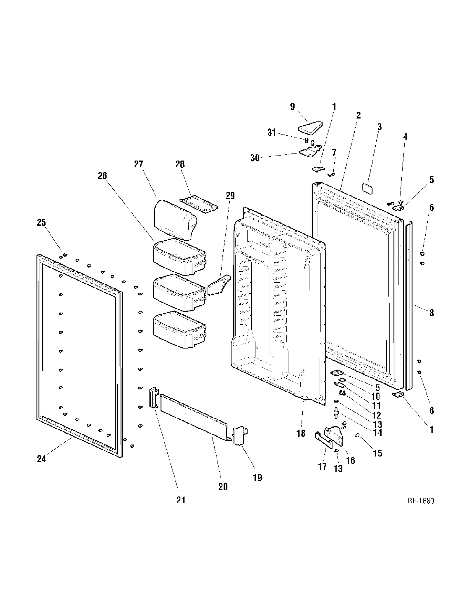 FF DOOR Diagram and Parts List for KBA18JBRAWW  General Electric Refrigerator