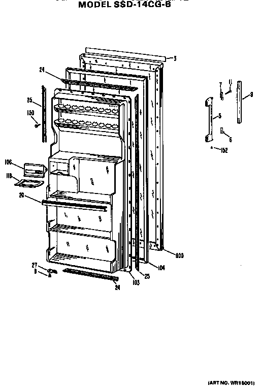 Door Diagram and Parts List for SSD14CGBLWH  Hotpoint Refrigerator