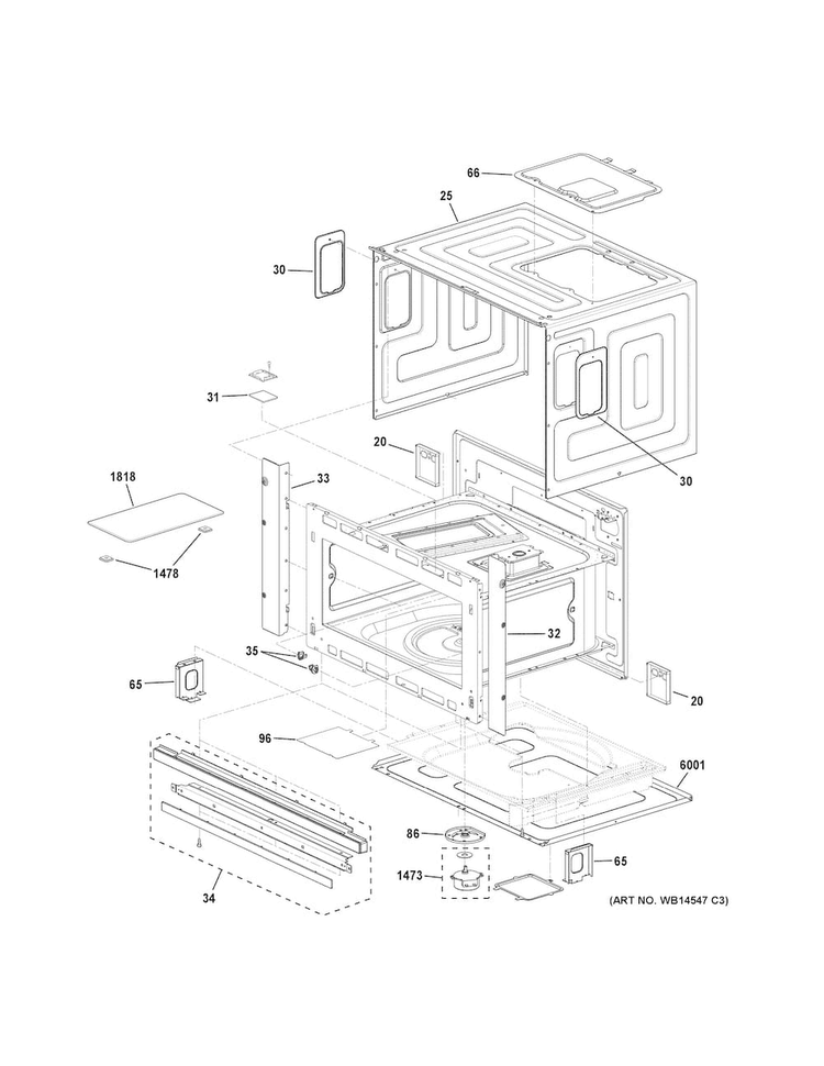 Oven Cavity Parts Diagram and Parts List for ZSC2202J1SS  General Electric Microwave