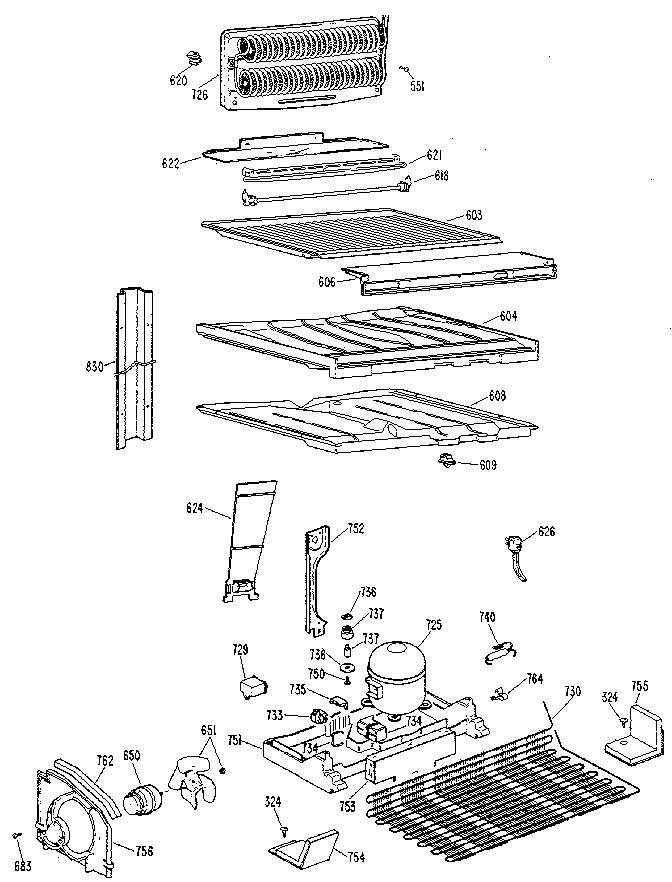 Unit Parts Diagram and Parts List for TBX25ZNM  General Electric Refrigerator
