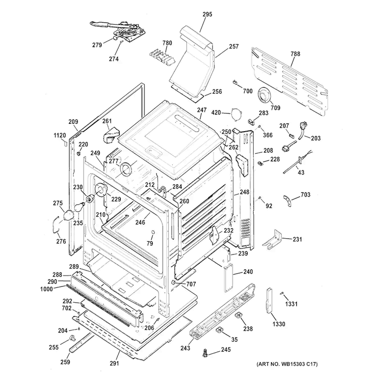 Body Parts Diagram and Parts List for JGB635DEK1BB  General Electric Range